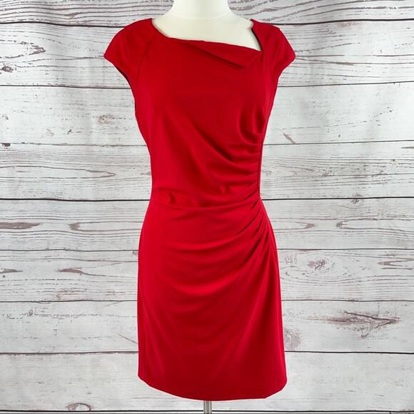 Calvin Klein red asymmetrical neckline sheath dress - Picture 1 of 16